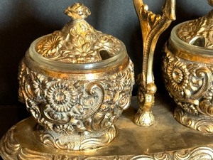 Vintage Silver Plate Embossed Condiment Set