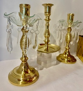 Beautiful Solid Brass Candlesticks and Decorative Basket