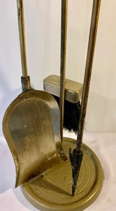 Vintage Brass Metal Fireplace Tool Set with Stand