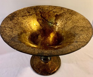Pretty Footed Bowl  Vase Gold and Black