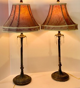 Pair of Stunning Adele Hunt Solid Bronze Table Lamps Adorned with Crystals