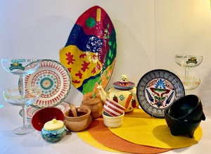 Festive Bright Mexican Inspired Margherita Glasses, Salsa Dishes, Placemats and More