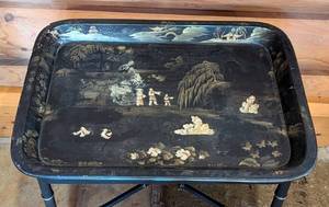 Rare Antique Asian Chinoiserie Papier Mach Tray Table