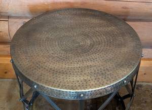 Round Hammered Metal Accent Table