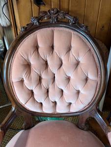 Vintage Carved Wood Upholstered Armchair