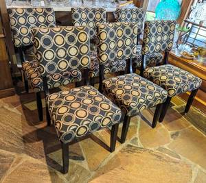 Set of Six Circle Print Upholstered Dining Chair Set