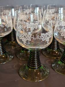 Vintage Roemer Etched and Ribbon Stem Glasses
