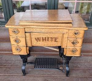 Vintage White Sewing Machine Cabinet