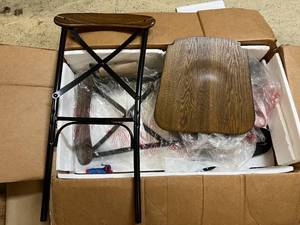 Set of 2 Ash Finish Metal Frame Side Chairs