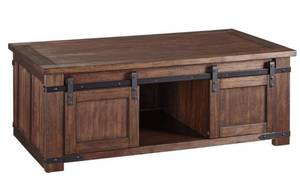 Brown Cherry Finish Barn Door Cocktail Table