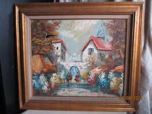 lot 22 image: Vintage Oil painting on canvas in d...