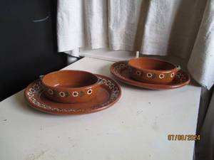 lot 42 image: Hand painted clay casserole dishes ...