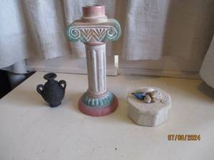 lot 63 image: Hand painted cross candle holder, t...