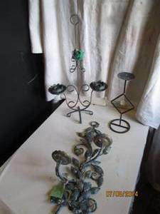 lot 131 image: Trio of abstract metal candle holde...