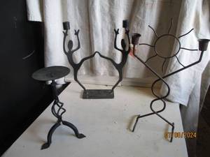lot 132 image: Trio of Abstract metal shaped candl...