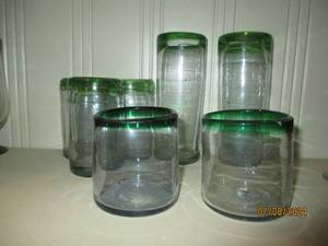 lot 160 image: 7pc assorted Green rimmed hand blow...