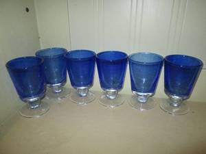 lot 387 image: (6) hand blown Spanish Cobalt glass stemware