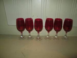 lot 403 image: (6) Hand blown Mexican cranberry glass wine goblets