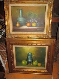 lot 457 image: (2) Vintage oil paintings on canvas wrapped with decorative wood frames