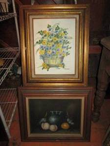 lot 458 image: Pair of oil paintings on canvas with decorative wood frames