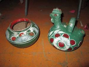 lot 460 image: Pair of hand painted terracotta vases