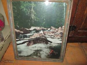 lot 480 image: Vintage framed fishing on the river scene approximately 3022