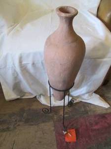 lot 206 image: Vintage Conical Clay Vase with meta...