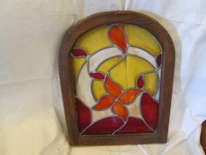 lot 222 image: Vintage Wood framed arched stained ...