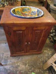 lot 289 image: Intricately carved vintage Wood 2-door petite buffet cabinet approximately 2417.531.5