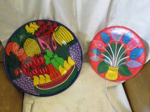 lot 290 image: (2) Hand painted fruit and floral themed serving plates