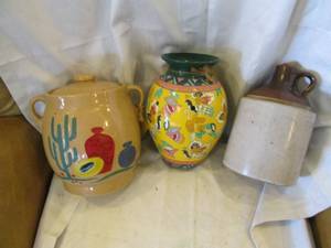 lot 297 image: Lot of (3) Vintage stoneware vases and vessels