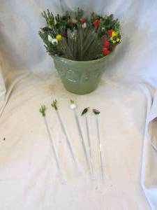 lot 321 image: 9 clay planter and large assortment of glass swizzle stir straws