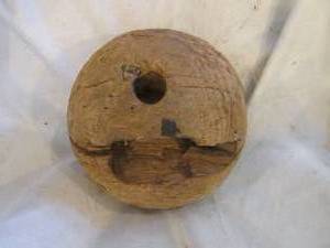 lot 339 image: Antique hand carved wood bowling ball purchased in the Mountains of Mexico from an indigenous tribe