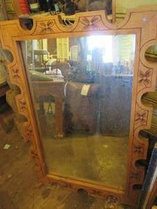 lot 342 image: Vintage hand carved wood framed mirror approx 31.546.6