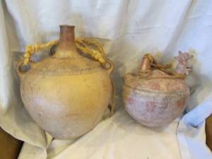 lot 347 image: Pair of hand painted in Mexico clay water jugs