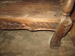 lot 357 image: Intricately carved and detailed wooden PewBench Approximatly 49.52644
