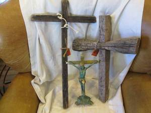lot 363 image: Bronze Metal and wood Crucifix collection...