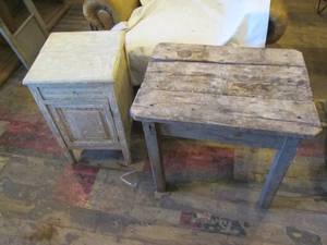 lot 354 image: Vintage petite 1-drawer 1-door wood cabinet and hand crafted driftWood style end table