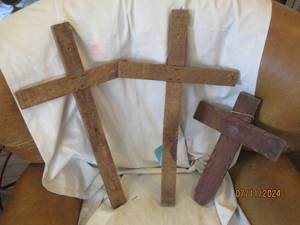 lot 165 image: Set of (3) hand carved wooden cross...