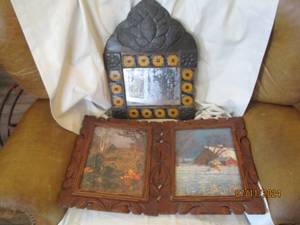 lot 166 image: Metal framed wall mirror with flowe...