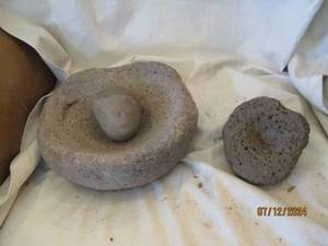 lot 510 image: Pair of hand carved molcajete for grinding corn