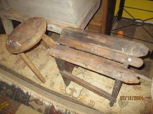 lot 659 image: Small wood bench and stool...