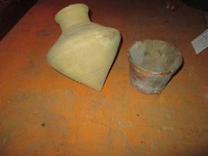 lot 469 image: Carved conical style vase and ceramic dish