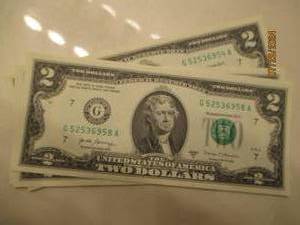lot 4 image: Lot of 5 uncirculated $2.00 bills with consecutive serial numbers