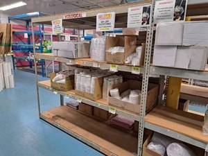 lot 48 image: Industrial Wood-Shelf  Metal Shelving Unit 4-shelf 2x8x7