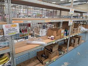 lot 74 image: Industrial Wood-Shelf  Metal Shelving Unit 4-shelf 2x8x7