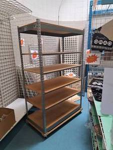 lot 139A image: Wood-Shelf  Metal Rolling Shelving Unit 5-shelf 24-12x48x79