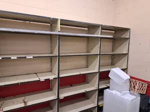lot 142 image: Metal Shelving Unit 3-section 18x109x87