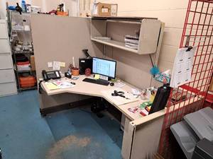 lot 219 image: Office Desk  Cubicle with File Cabinet, Overhead Cabinet
