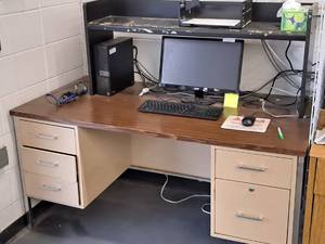 lot 231 image: Office Desk with Overhead Shelf